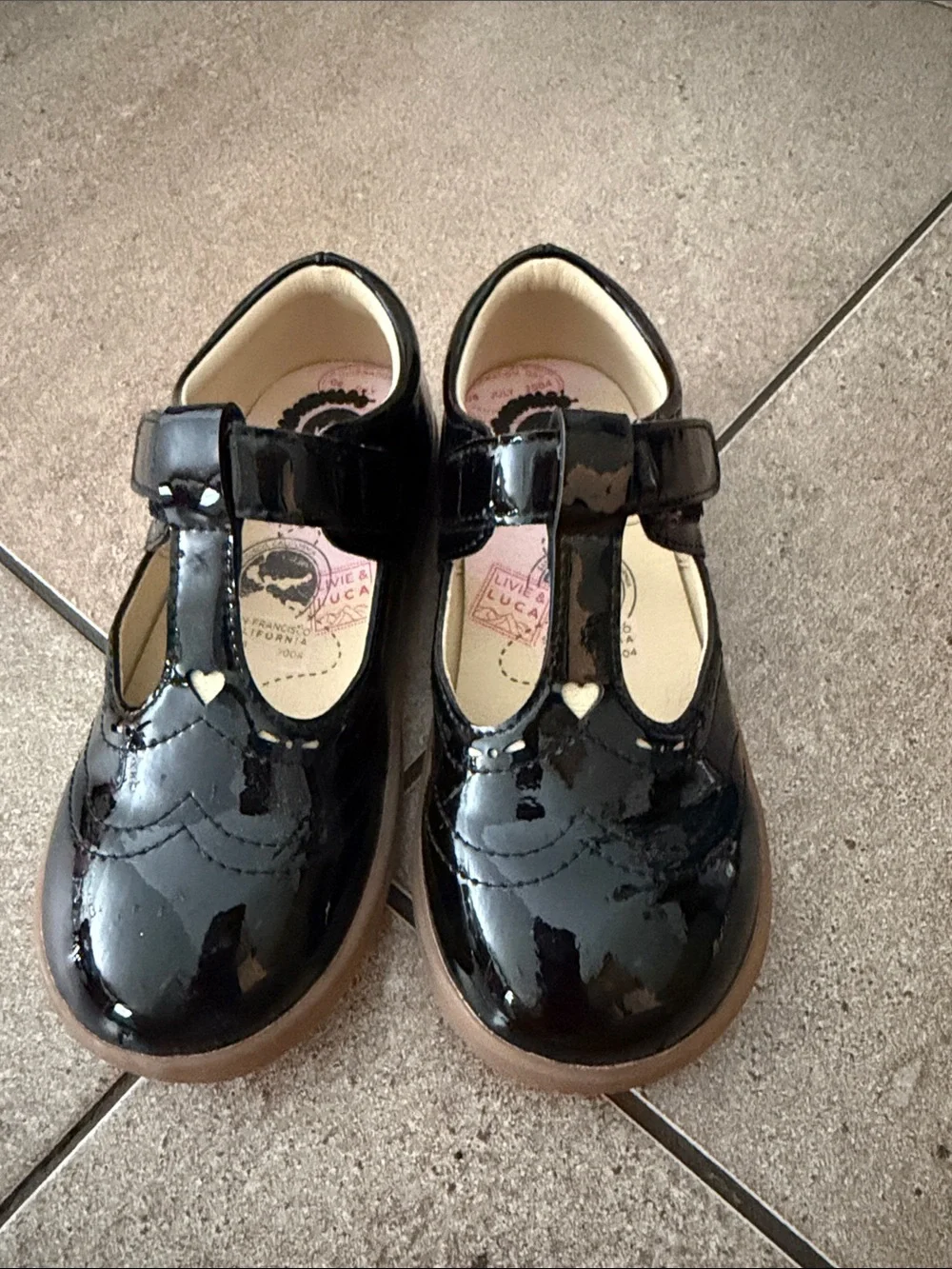 Livie & Luca Black Patent T-Strap Heart Accent Mary Jane Shoes